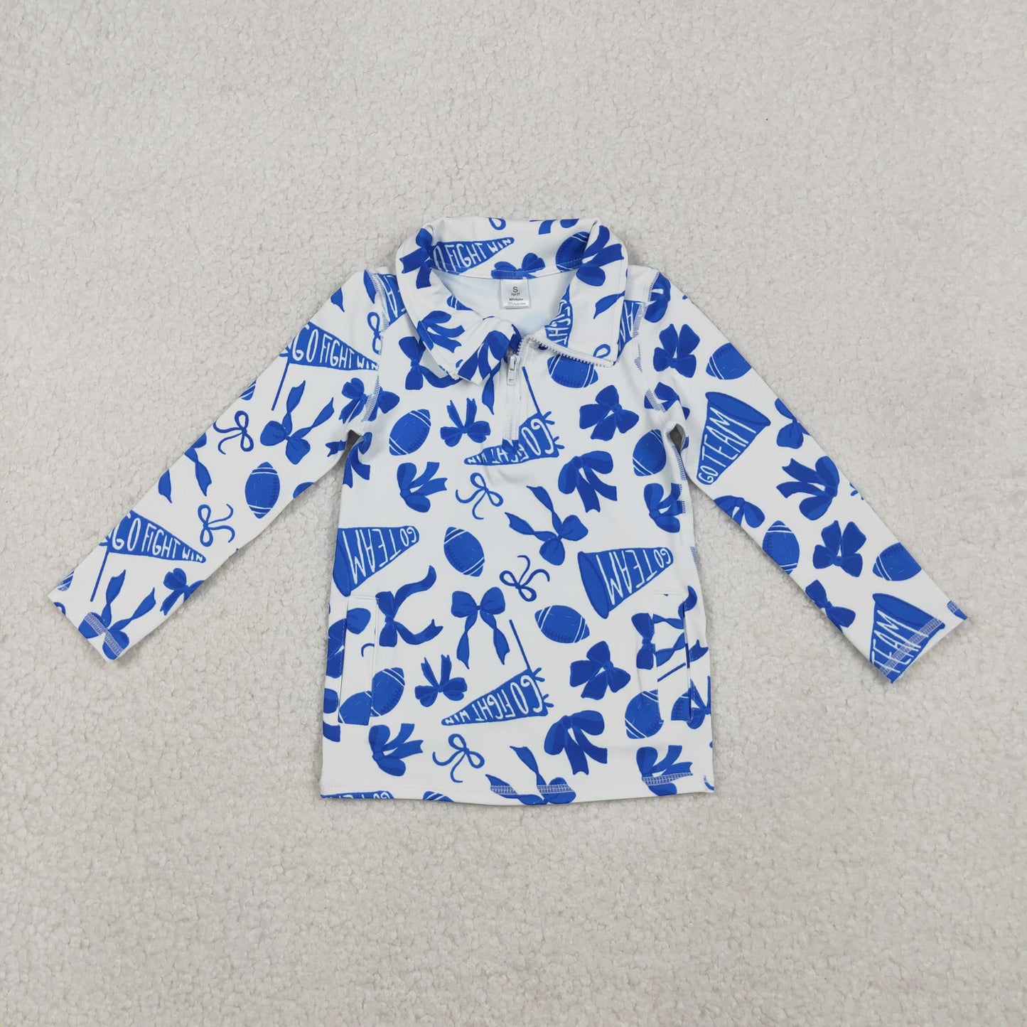 RTS NO MOQ Sibling baby girl clothes team cheer bow long sleeve tops