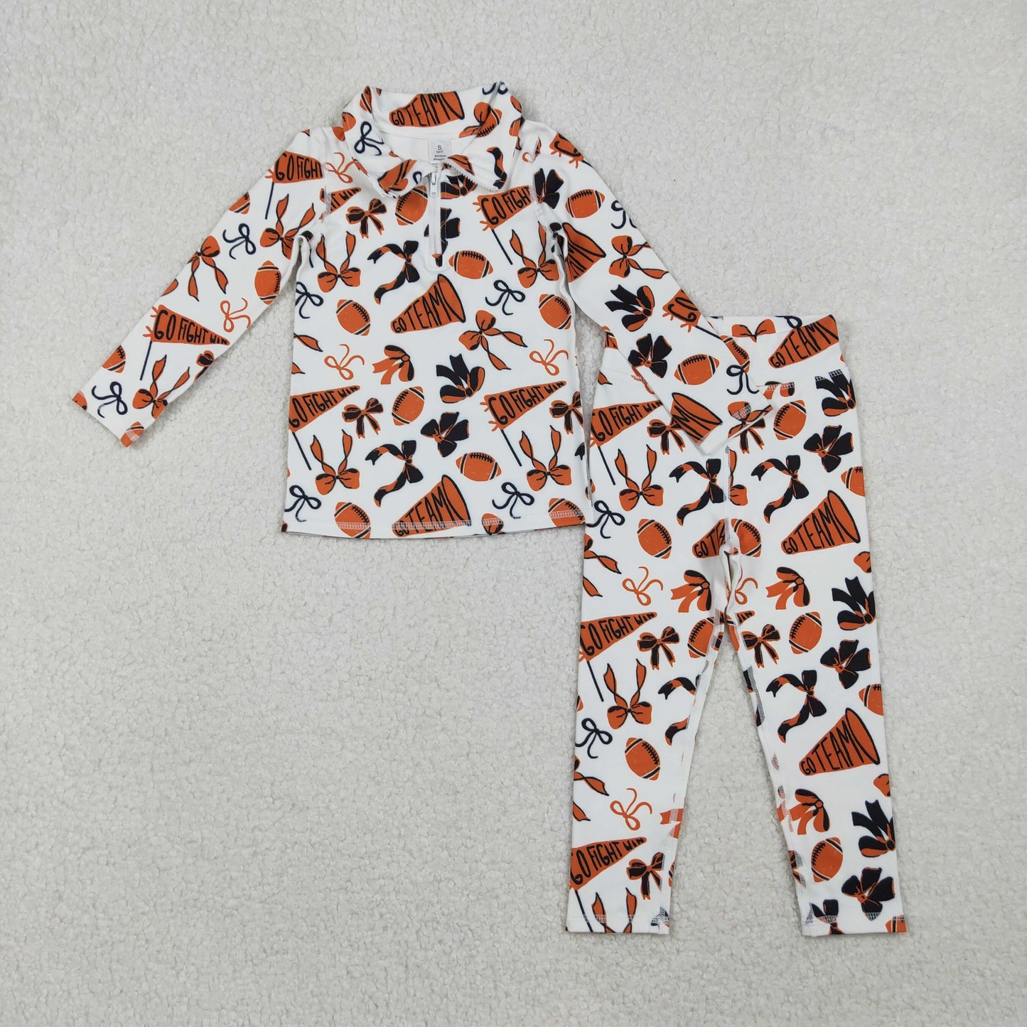 RTS NO MOQ Sibling baby girl clothes team cheer bow long sleeve pants sets