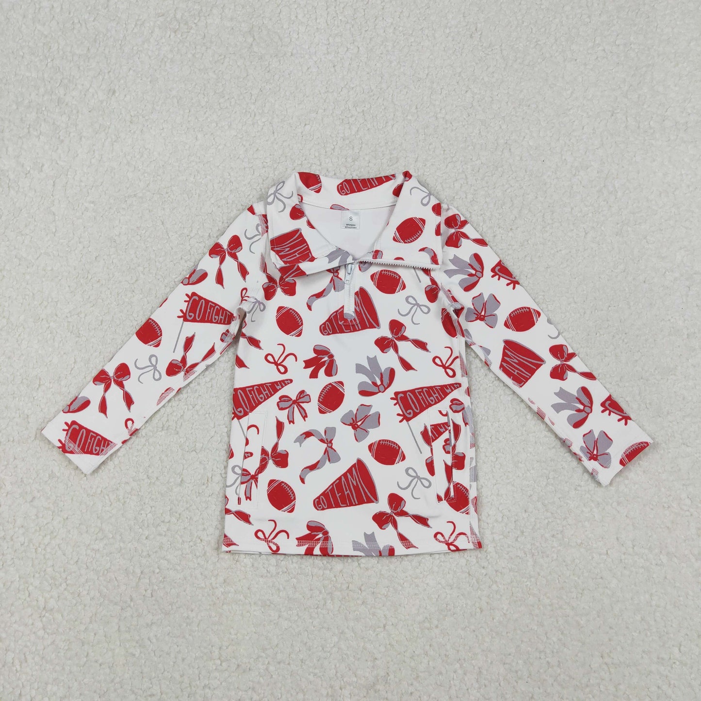 RTS NO MOQ Sibling baby girl clothes team cheer bow long sleeve tops