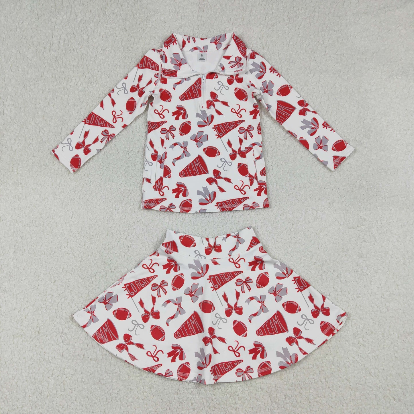 RTS NO MOQ Sibling baby girl clothes team cheer bow long sleeve skirts sets