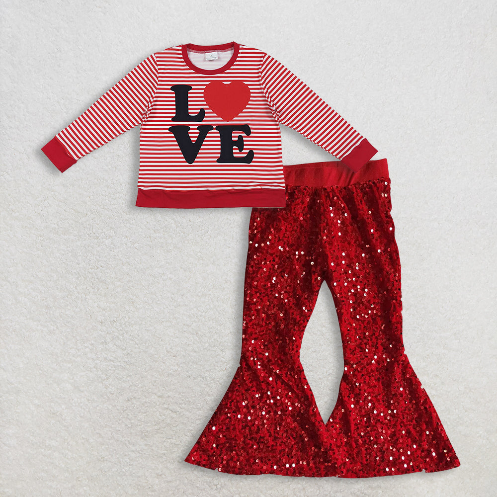 12/18m-7/8t RTS NO MOQ Sibling Baby Girls LOVE long sleeve pants Set and top and pants
