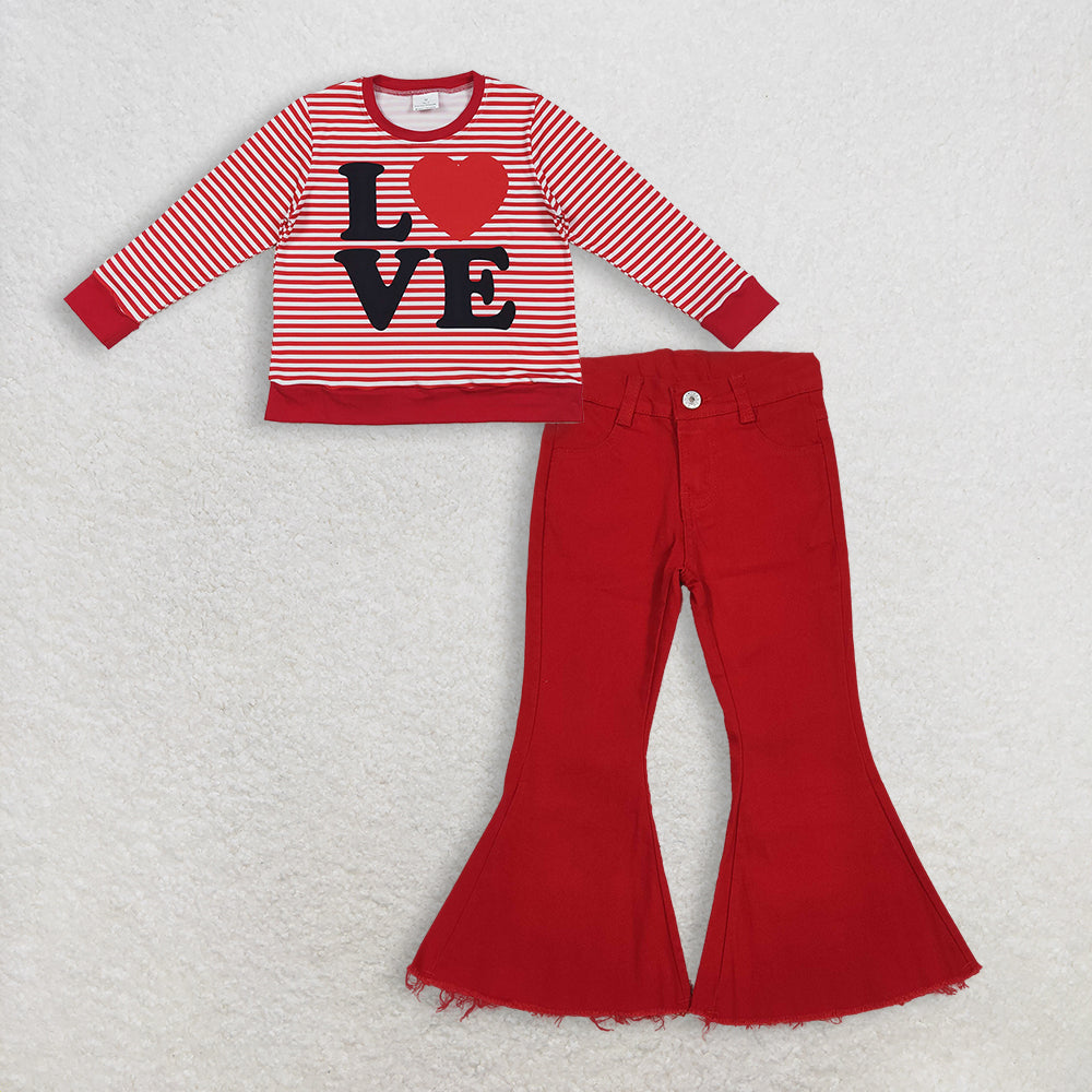 12/18m-7/8t RTS NO MOQ Sibling Baby Girls clothes LOVE long sleeve pants sets and top and jeans pants