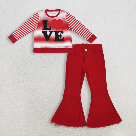 12/18m-7/8t RTS NO MOQ Sibling Baby Girls clothes LOVE long sleeve pants sets and top and jeans pants