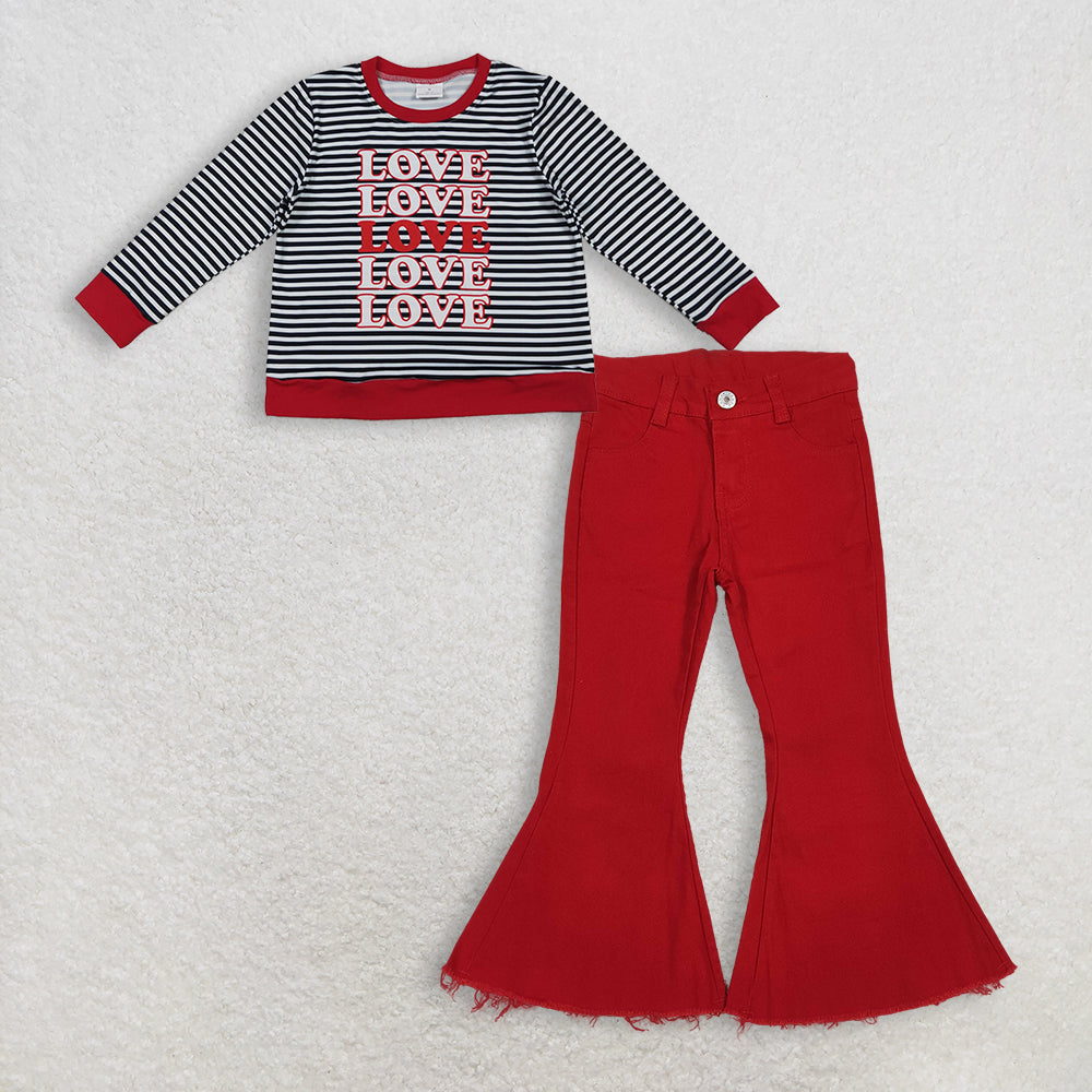 12/18m-7/8t RTS NO MOQ Sibling Baby Girls clothes LOVE long sleeve pants sets and top and jeans pants