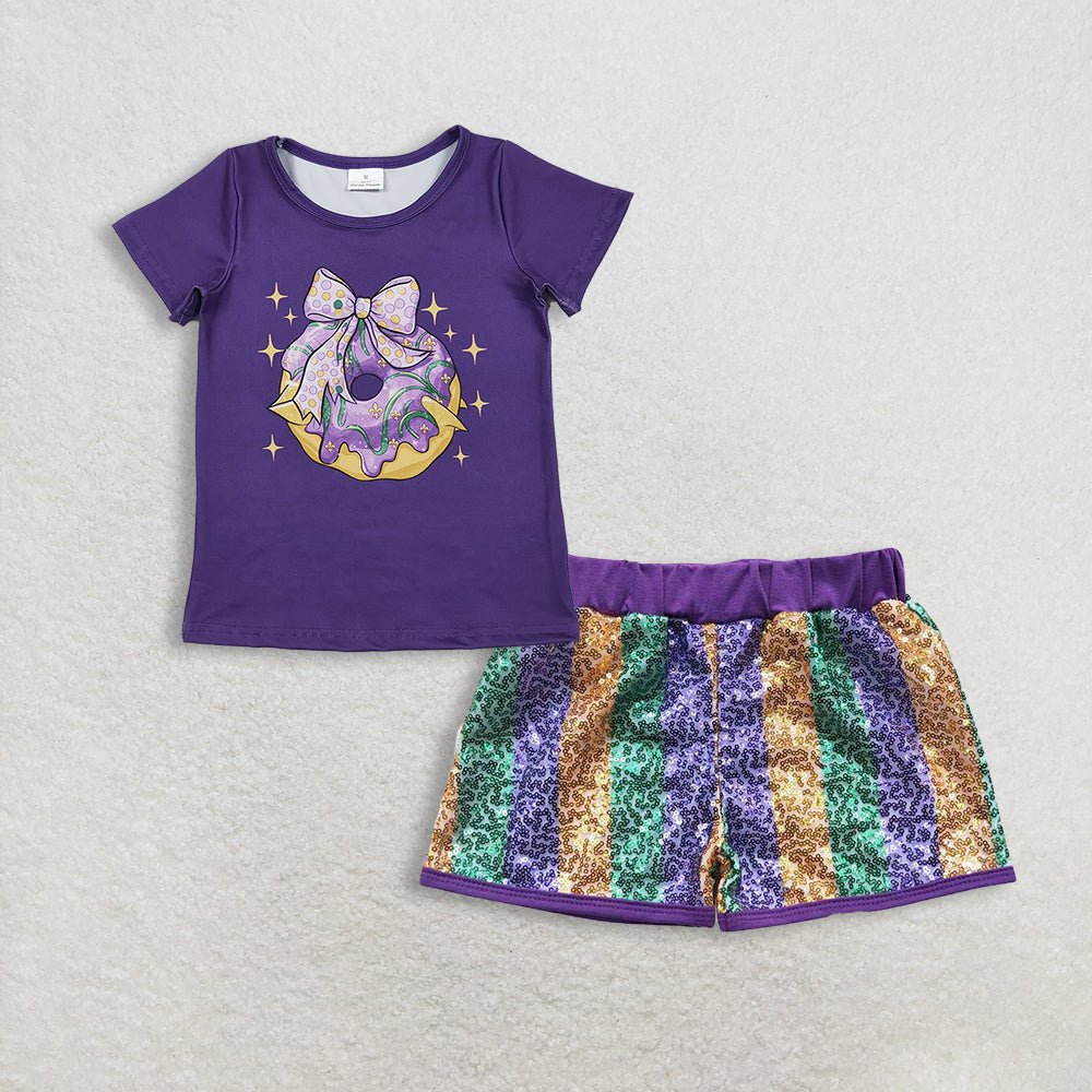 RTS NO MOQ Sibling Baby Girls Mardi Gras Outfit Set and top and shorts