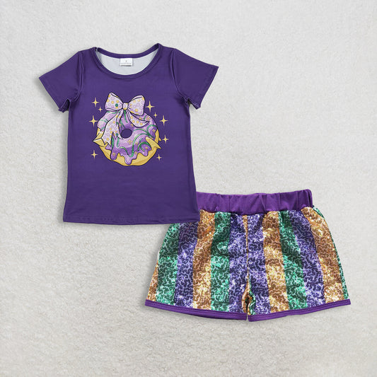 RTS NO MOQ Sibling Baby Girls Mardi Gras Outfit Set and top and shorts