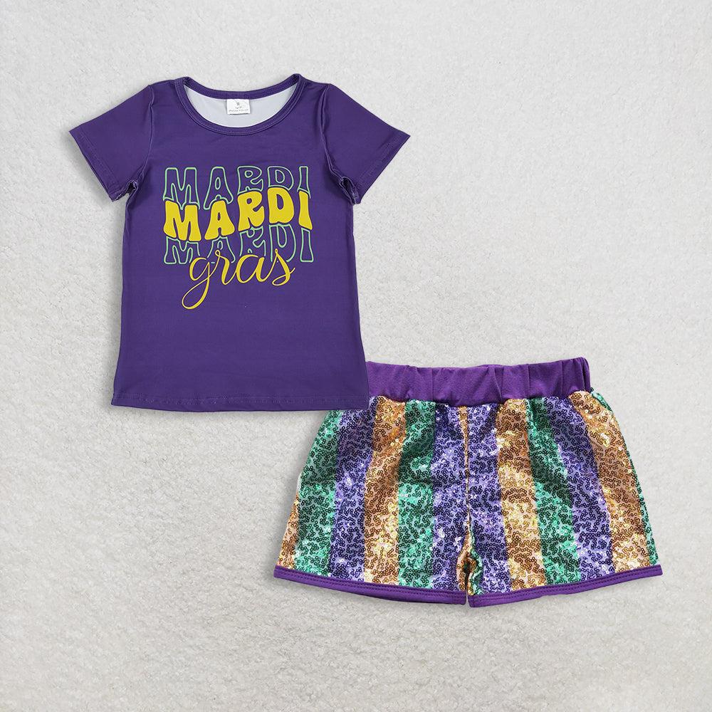 RTS NO MOQ Sibling Baby Girls Mardi Gras Outfit Set and top and shorts