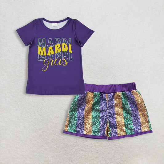 RTS NO MOQ Sibling Baby Girls Mardi Gras Outfit Set and top and shorts