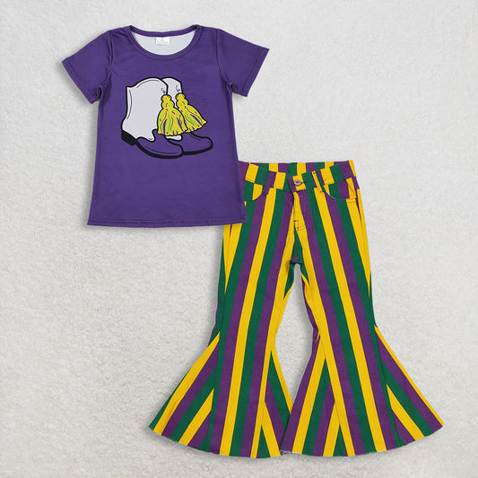 RTS NO MOQ Sibling Baby Girls Mardi Gras Outfit Set and top and jeans pants