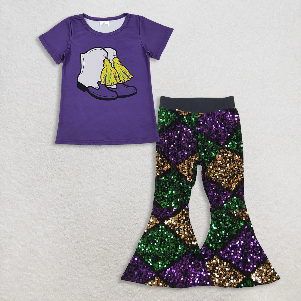 RTS NO MOQ Sibling Baby Girls Mardi Gras Outfit Set and top and pants
