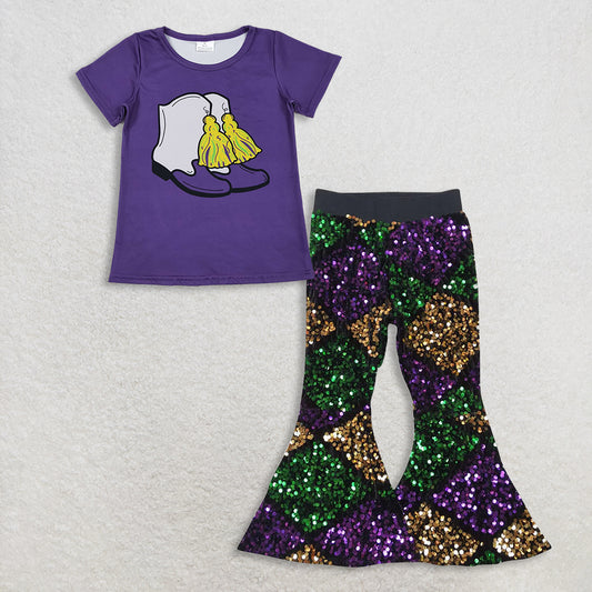 RTS NO MOQ Sibling Baby Girls Mardi Gras Outfit Set and top and pants