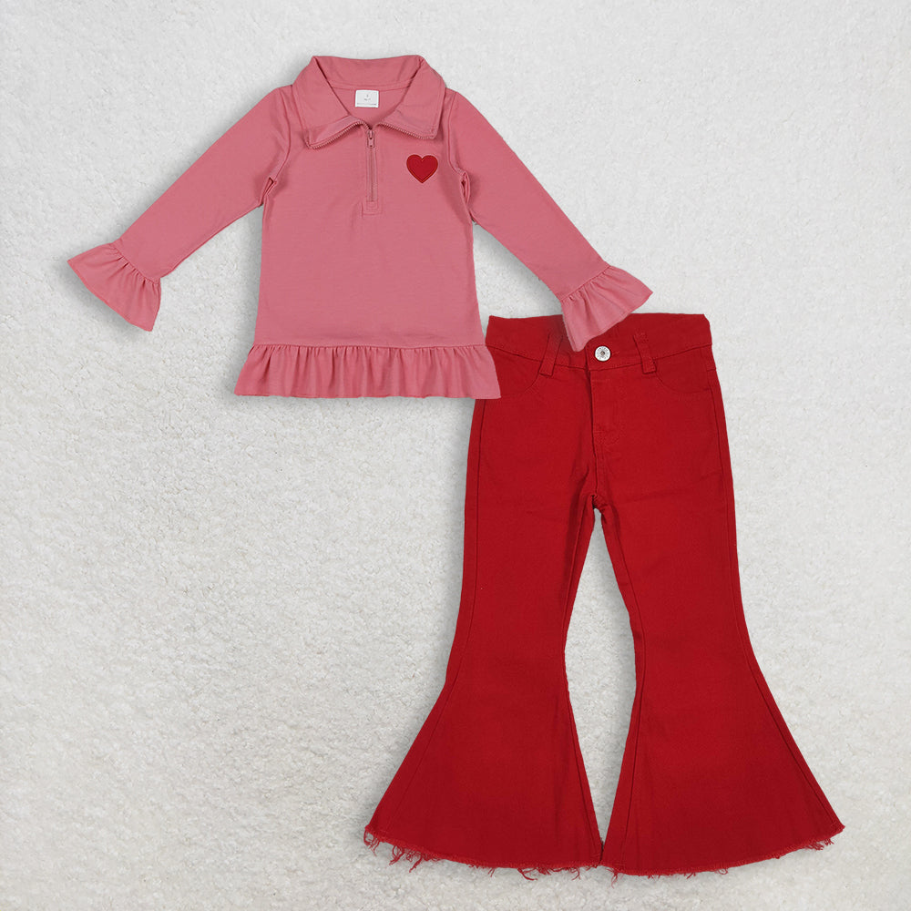 RTS NO MOQ Sibling Baby Girls clothes embroidery long sleeve pants sets and top and jeans pants