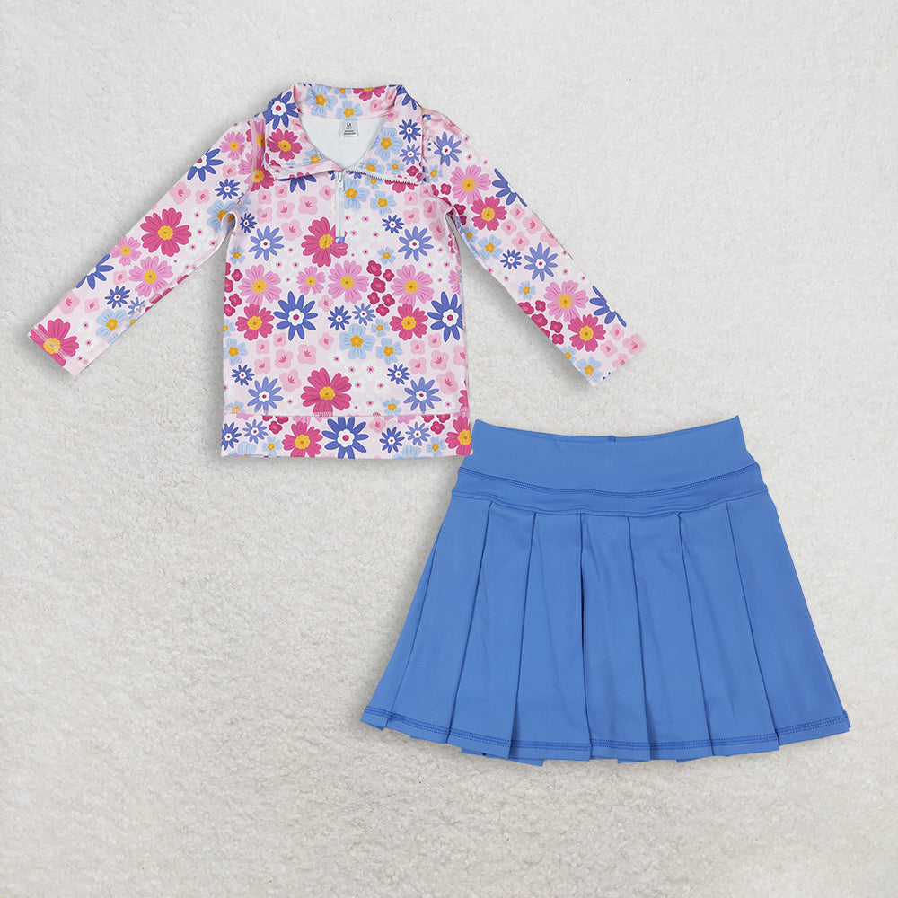 RTS NO MOQ Sibling baby Girls clothes yoga floral long sleeve Clothes skirts Sets and top and skirts