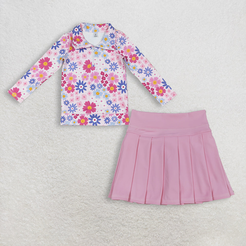 RTS NO MOQ Sibling baby Girls clothes yoga floral long sleeve Clothes skirts Sets and top and skirts