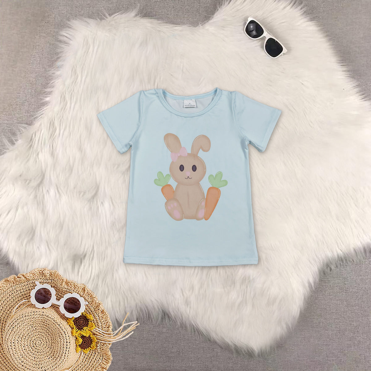 RTS NO MOQ Sibling baby girl clothes easter short sleeve top yoga bow pattern Pants set and top and pants