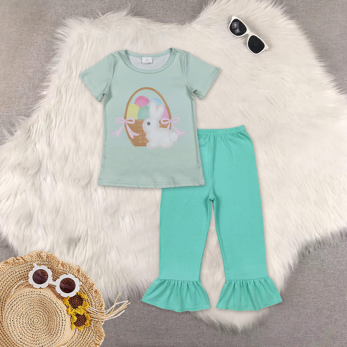 RTS NO MOQ Sibling baby girl clothes easter short sleeve Pants set and top and pants