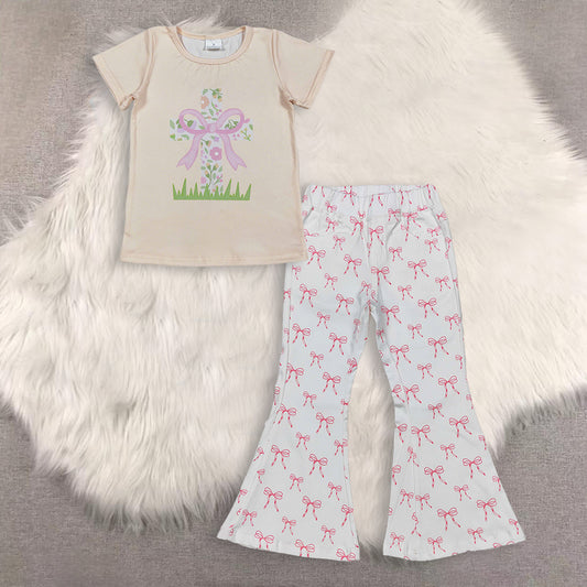 RTS NO MOQ Sibling Baby Girls clothes easter short sleeve pants Set and top and jeans pants