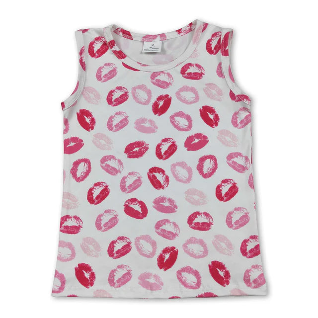 RTS NO MOQ milk silkGT1419+P0696 Baby Girls Sleeveless Pink Mouths Valentines Vest Tops andSouthern Hot Pink Camo Pockets Jogger Pant Bottoms