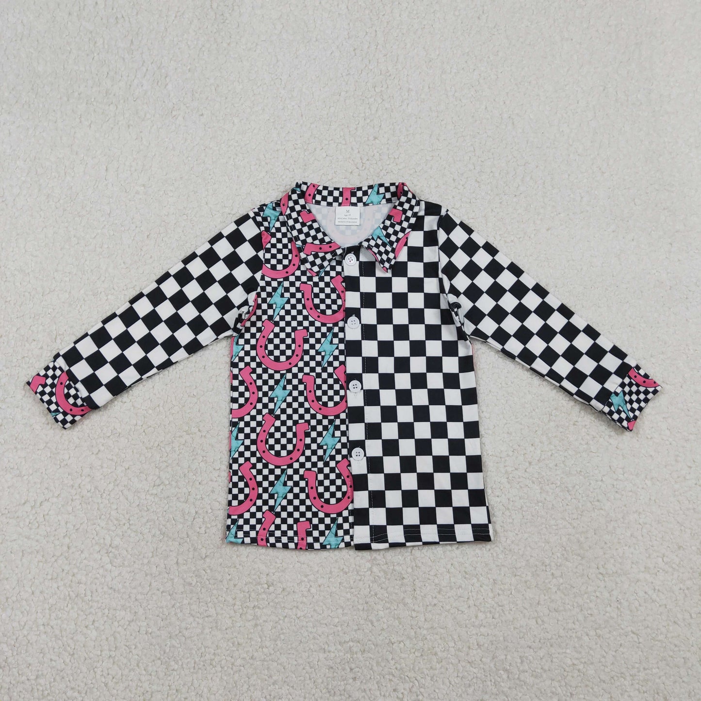 RTS NO MOQ GT1509 Baby Girls Western Button Shirts Top with Lightnings Black  Baby Outfit