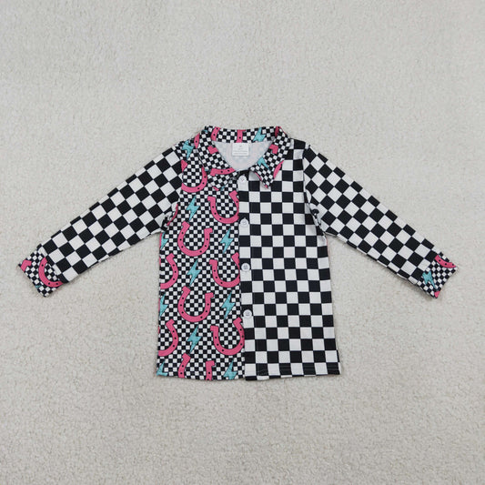 RTS NO MOQ GT1509 Baby Girls Western Button Shirts Top with Lightnings Black  Baby Outfit