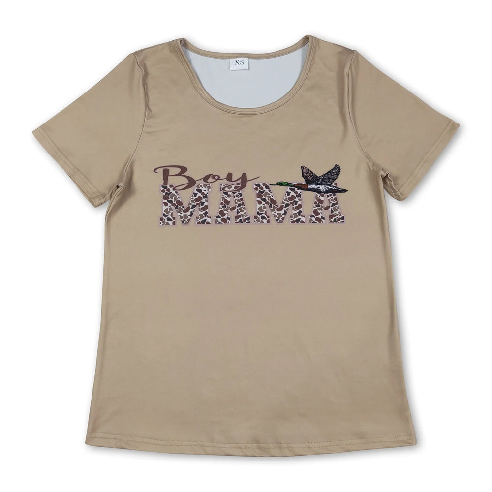 RTS NO MOQ Sibling milk silk Adult Women's Camo Mama's Boys Flying Duck Hunting Print Short Sleeve T Shirt Casual Top