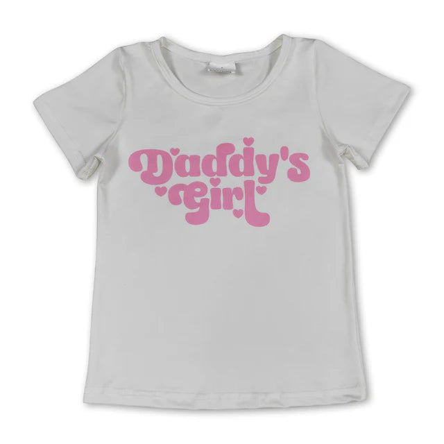RTS NO MOQ milk silk GT1566+SS0063 Baby Girls Short Sleeve Daddy's Girl Hearts T-shirts outfits