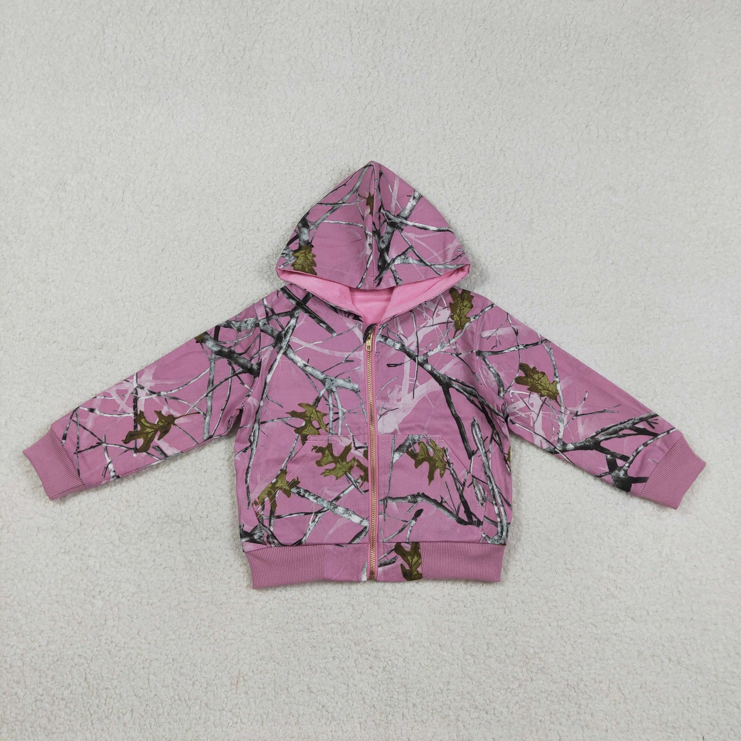 RTS NO MOQ GT1591 Baby Girls Pink Camo Hoodie Jacket with Zip Pockets Cute Top