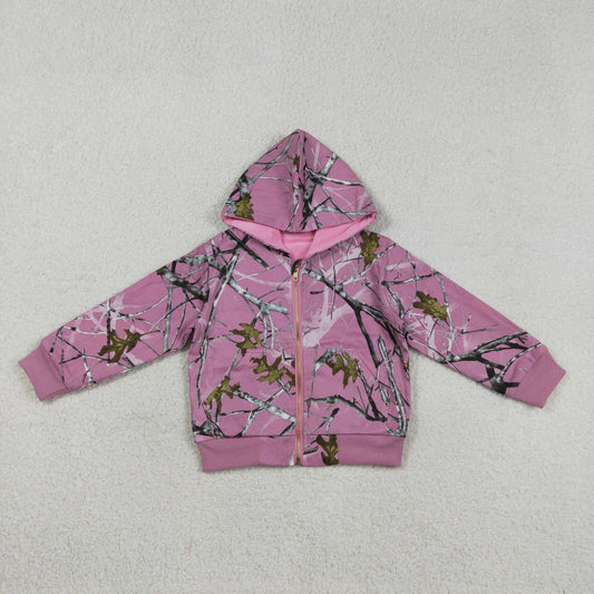 RTS NO MOQ GT1591 Baby Girls Pink Camo Hoodie Jacket with Zip Pockets Cute Top