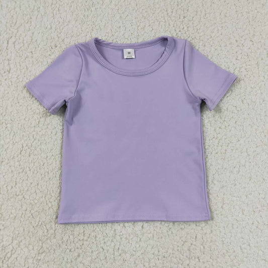 RTS NO MOQ yoga fabric cotton GT1628 Baby Girls Lavender Summer Short Sleeve Yoga Active T-shirts Top