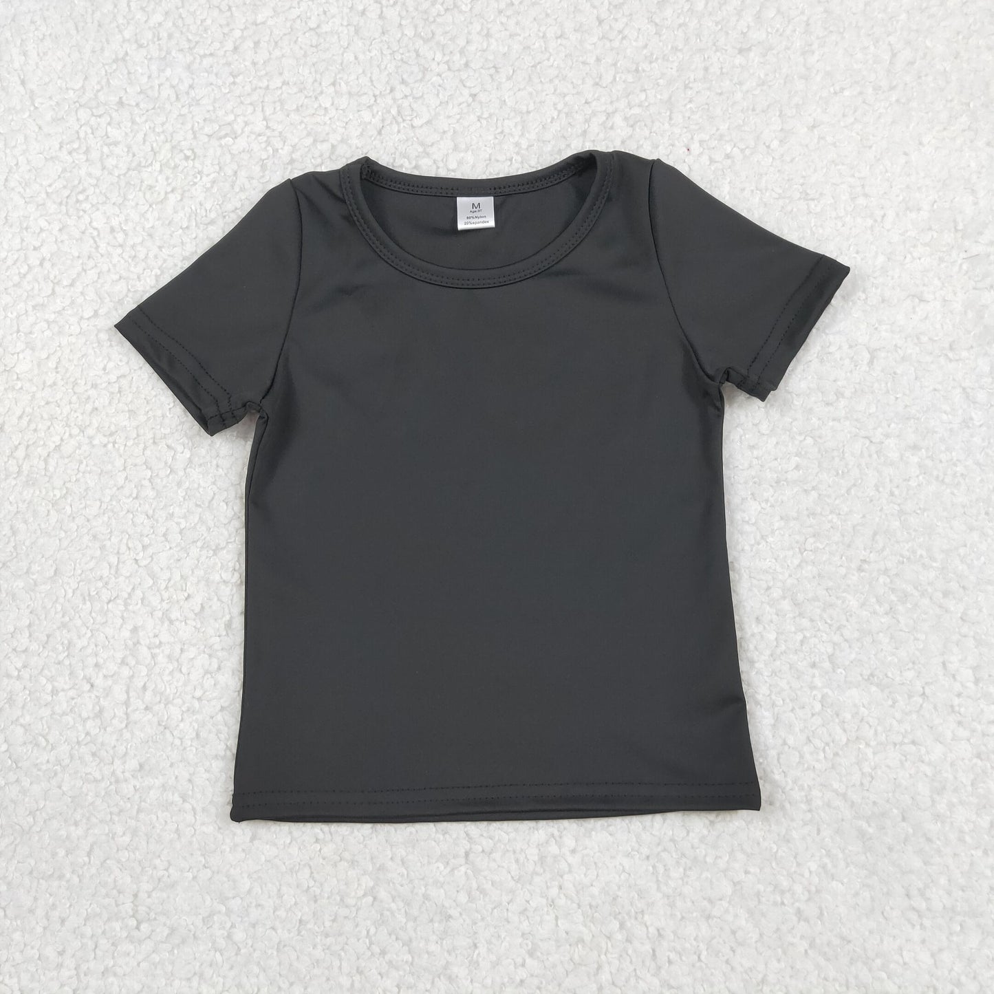 RTS NO MOQ yoga fabric cotton GT1629 Baby Girls Casual Black Yoga Short Sleeve Top