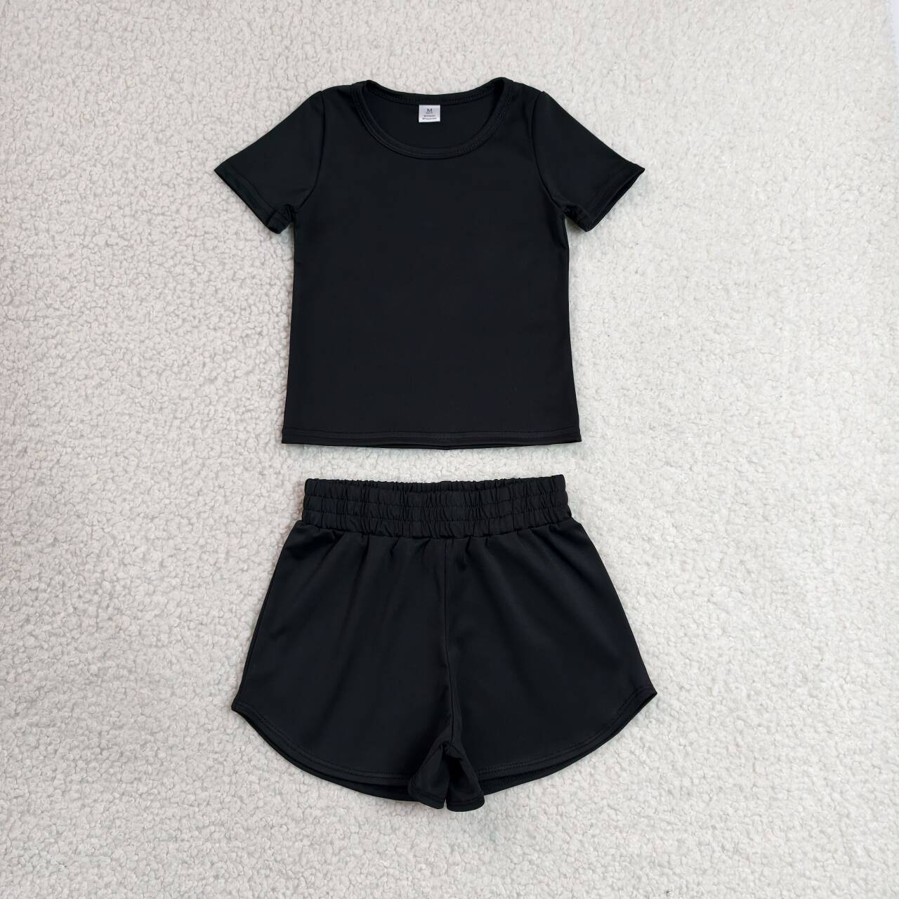 RTS NO MOQ Sibling yoga fabric cotton Baby Girls Cute Short Sleeve Tee Sport Shorts Two Piece Active Outfit