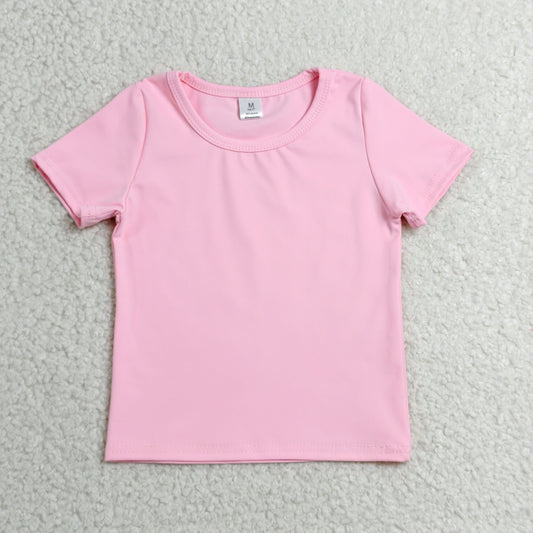 RTS NO MOQ yoga fabric cotton GT1630 Baby Girls Light Pink Short Sleeve Yoga Active Summer T-shirts Top