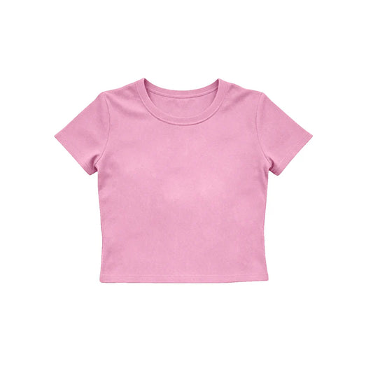 (Pre Order) No moq GT1630 Baby Girls Light Pink Short Sleeve Yoga Active T-shirts Top