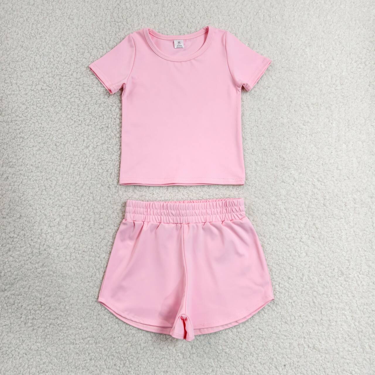 RTS NO MOQ Sibling yoga fabric cotton Baby Girls Cute Short Sleeve Tee Sport Shorts Two Piece Active Outfit