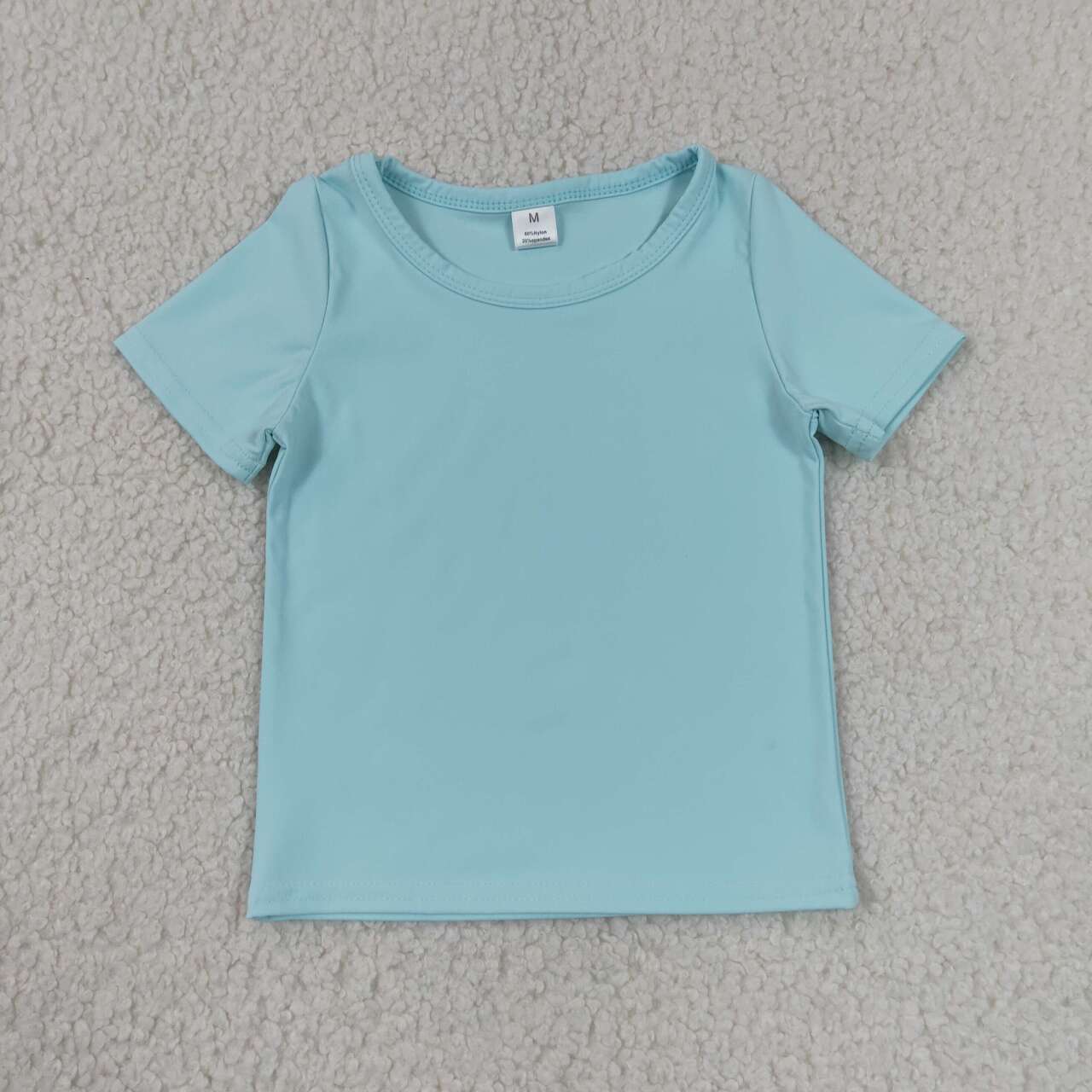 RTS NO MOQ yoga fabric cotton GT1631 Baby Girls Light Blue Summer Short Sleeve Yoga Active T-shirts Top