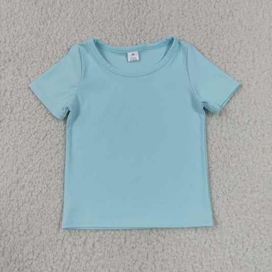 RTS NO MOQ yoga fabric cotton GT1631 Baby Girls Light Blue Summer Short Sleeve Yoga Active T-shirts Top