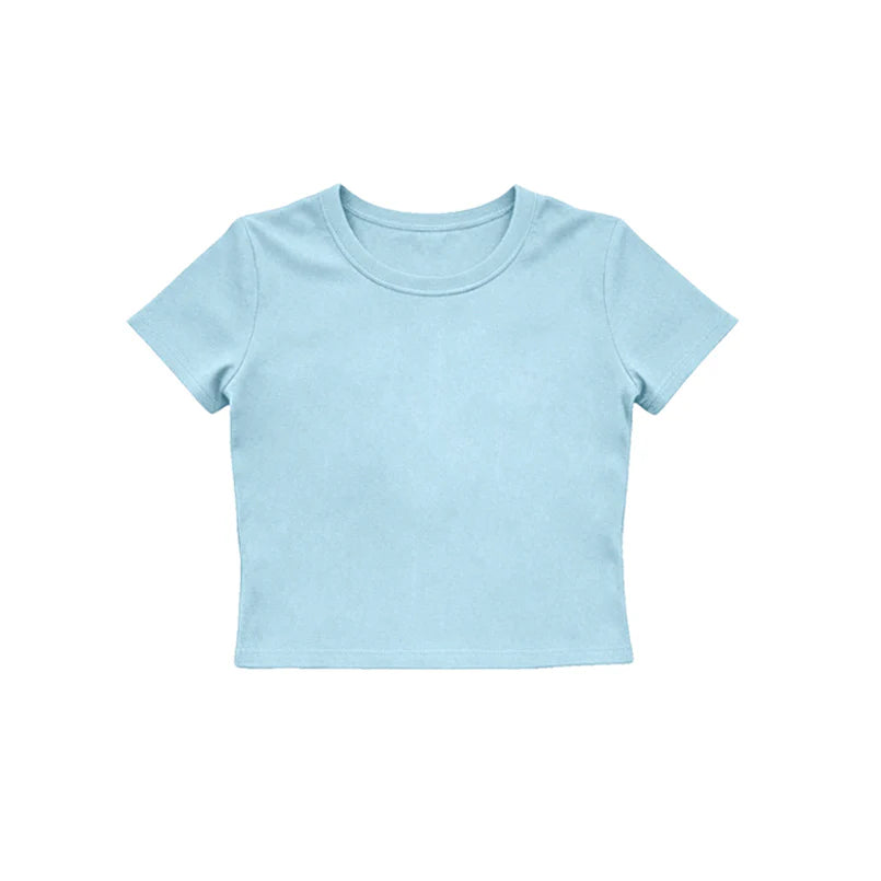 (Pre Order) No moq GT1631 Baby Girls Light Blue Short Sleeve Yoga Active T-shirts Top