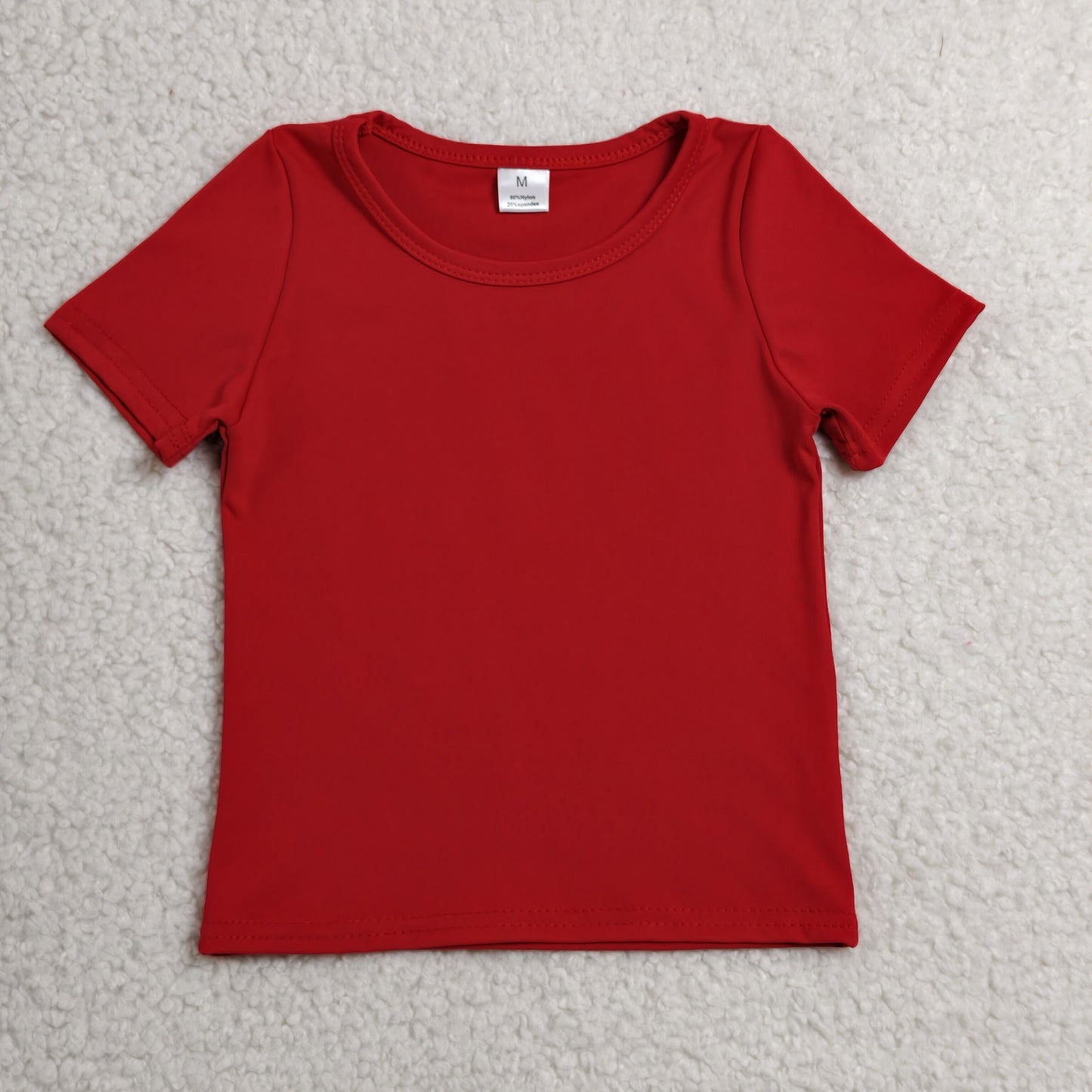 RTS NO MOQ yoga fabric cotton GT1634 Baby Girls Red Short Sleeve Solid Color Yoga Active T-shirts Top