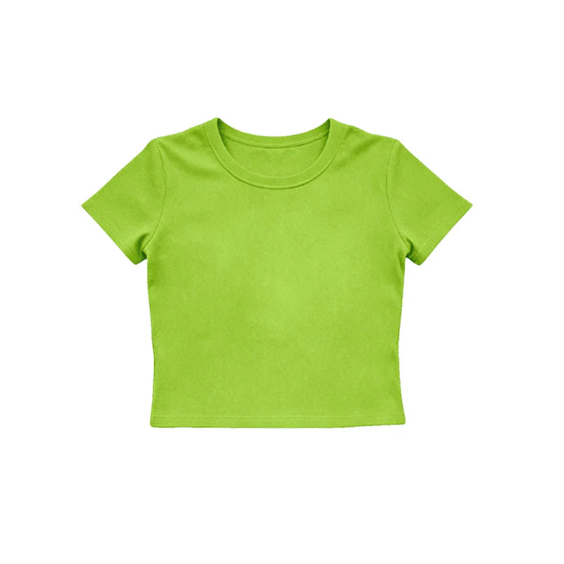 (Pre Order) No moq GT1636 Baby Girls Green Short Sleeve Yoga Active T-shirts Top