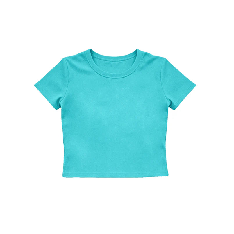 (Pre Order) No moq GT1637 Baby Girls Blue Short Sleeve Yoga Active T-shirts Top