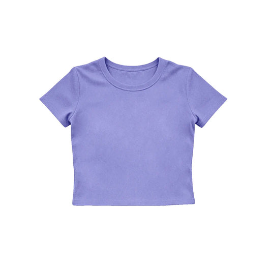(Pre Order) No moq GT1638 Baby Girls Purple Short Sleeve Yoga Active T-shirts Top