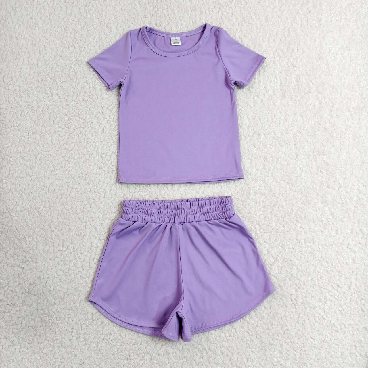 RTS NO MOQ yoga fabric cotton GSSO3769（GT1638+SS0905）Baby Girls Summer Purple Short Sleeve Sport Short Yoga Wear Sets