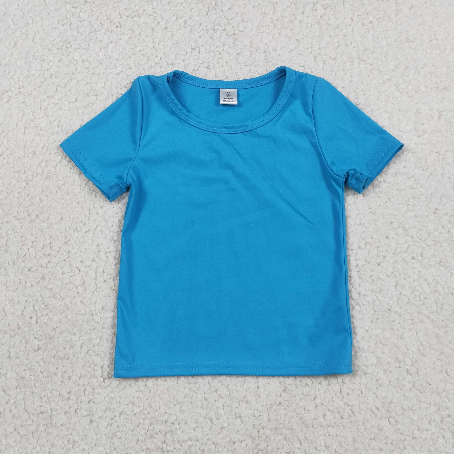 RTS NO MOQ yoga fabric cotton GT1639 Baby Girls Blue Short Sleeve Active Wear T Shirt