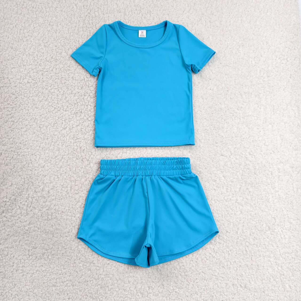 RTS NO MOQ Sibling yoga fabric cotton Baby Girls Cute Short Sleeve Tee Sport Shorts Two Piece Active Outfit