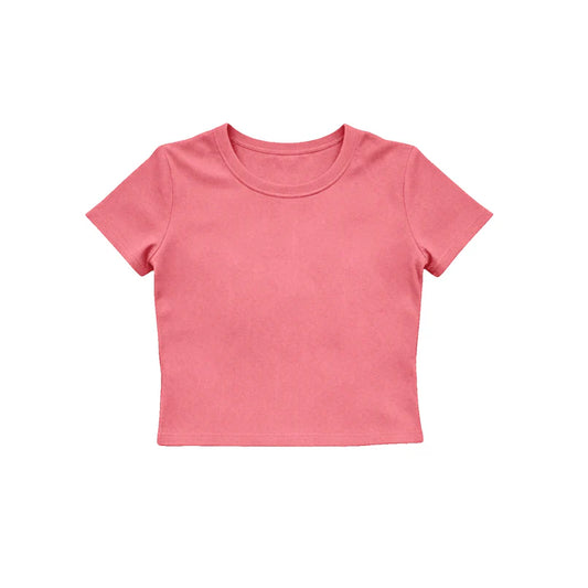 (Pre Order) No moq GT1641 Baby Girls Pink Short Sleeve Yoga Active T-shirts Top