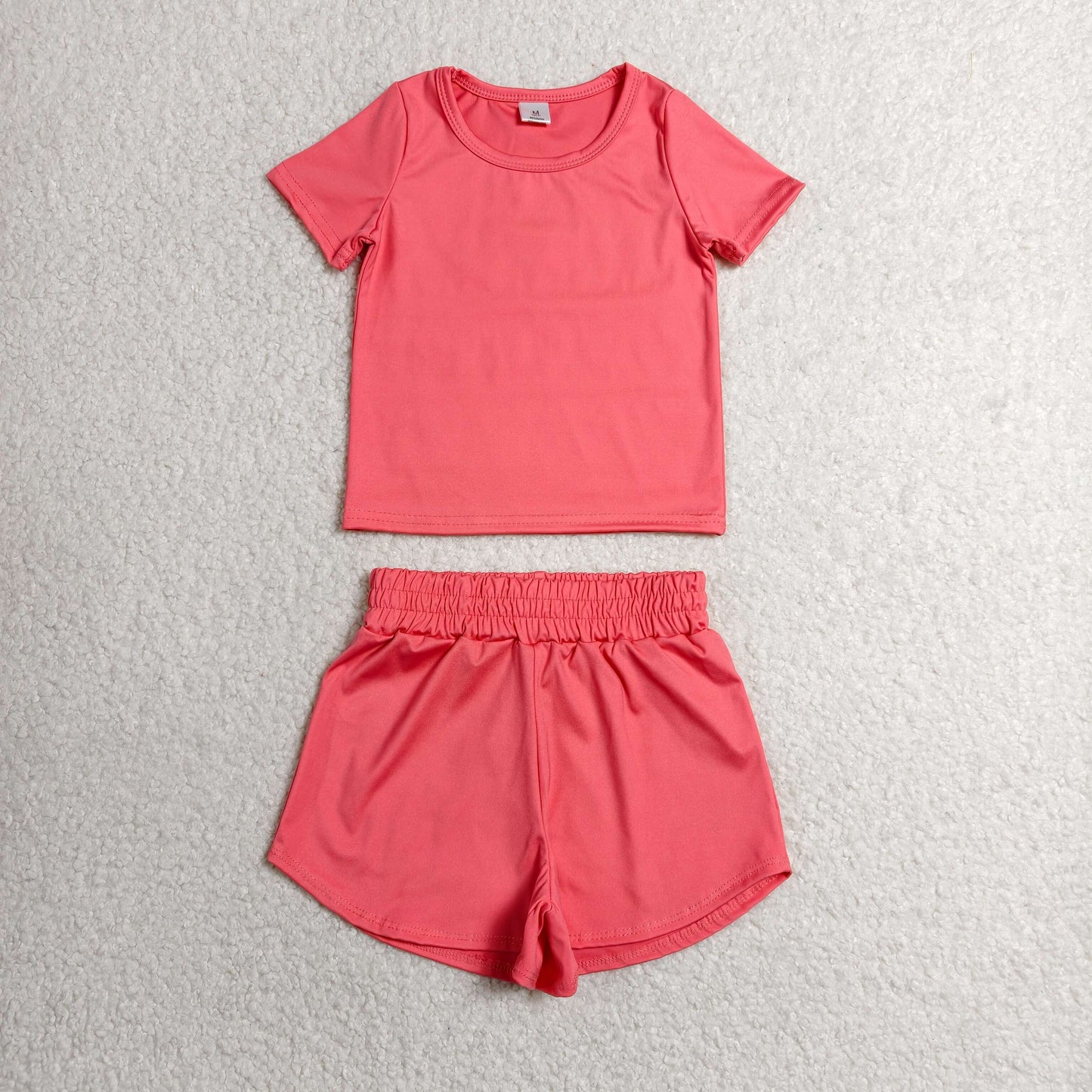 RTS NO MOQ yoga fabric cotton GSSO3772（GT1641+SS0908） Baby Girls Pink Short Sleeve Top And Sports Shorts Two Piece Yoga Active Sets