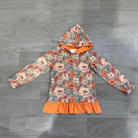 (Sample) No moq milk silk GT1643 Baby Girls Floral Ruffle Long Sleeve Hoodie Fall Daily Top