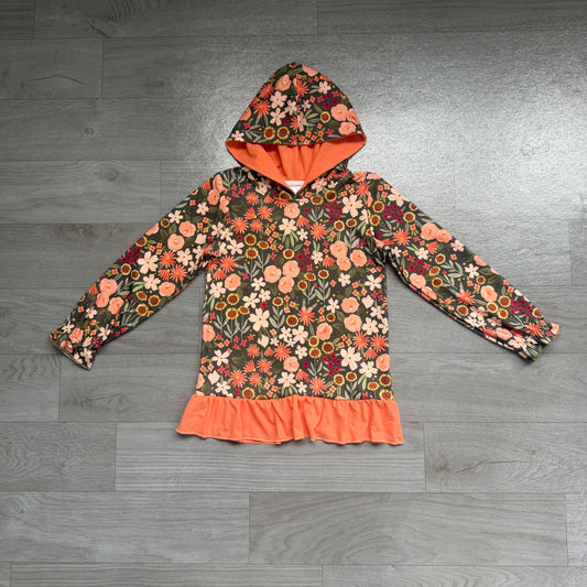 (Sample) No moq milk silk GT1644 Baby Girls Flower Print Ruffle Cuff Hooded Sweatshirt Casual Daily Top