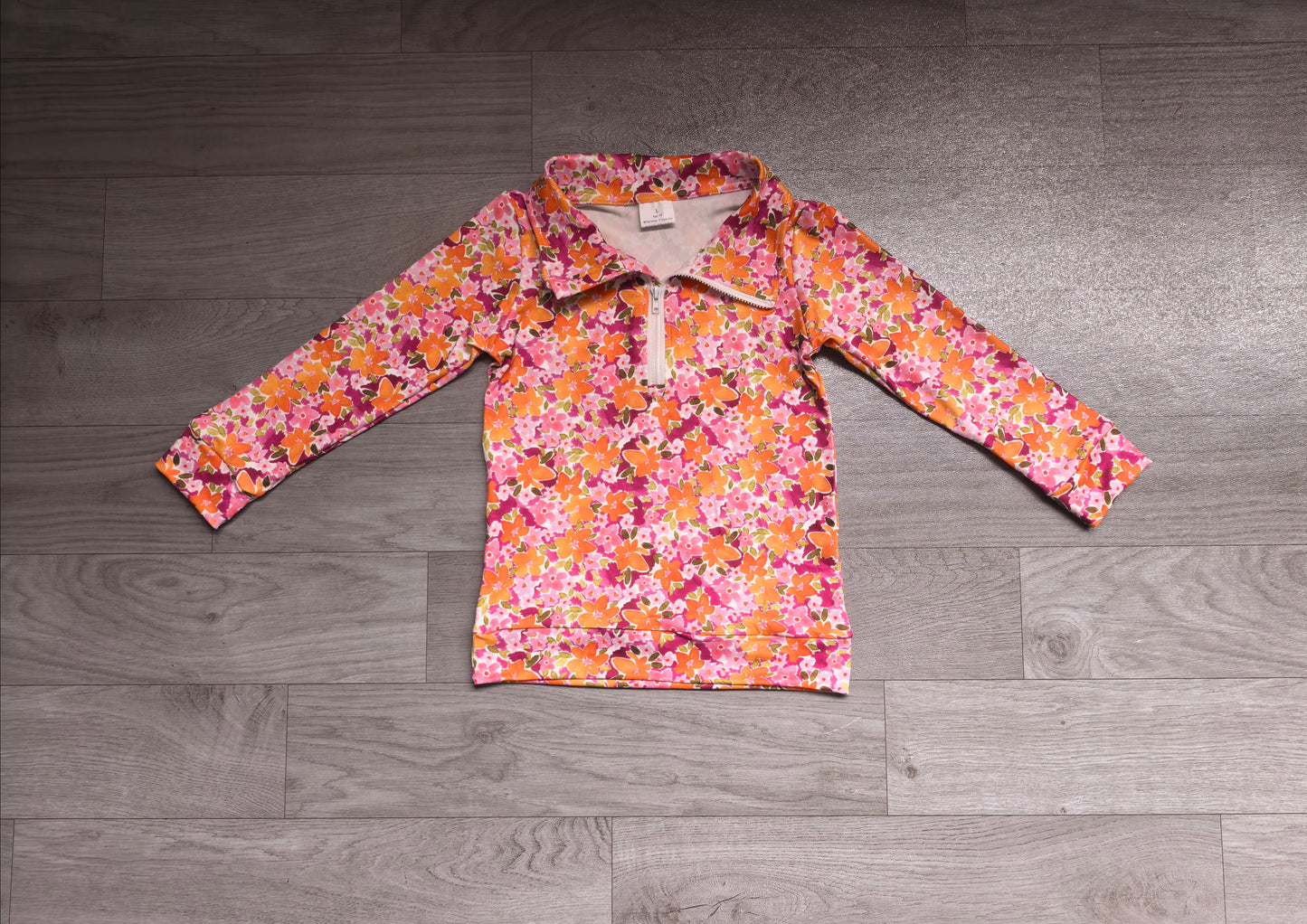 (Sample) No moq milk silk GT1652 Baby Girls Colorful Floral Print Long Sleeve Quarter Zip Pullover Top