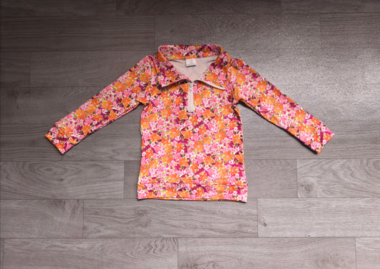 (Sample) No moq milk silk GT1652 Baby Girls Colorful Floral Print Long Sleeve Quarter Zip Pullover Top
